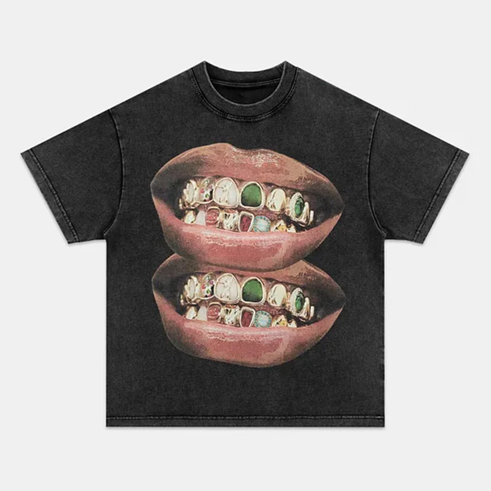 Exclusive Fashion Gold & Jade Grills Lip Print Tee - Image 2
