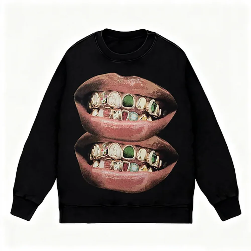 Exclusive Fashion Gold & Jade Grills Lip Print Tee - Image 5
